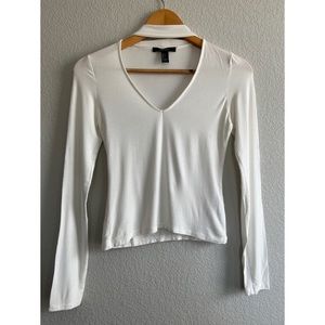 Long Sleeve V-Neck White Top